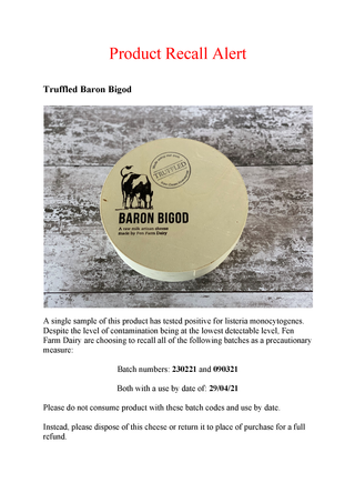 product recall alert fen farm truffle baron 