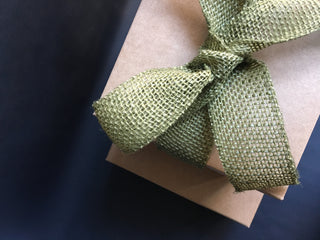 hamper box with green ribbon