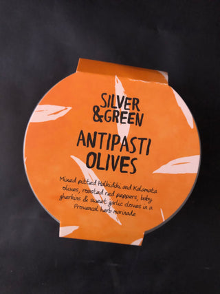 silver and green antipasti olives
