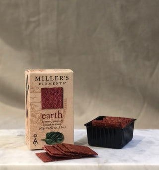 millers elements earth crackers with beetroot, spinach and potato