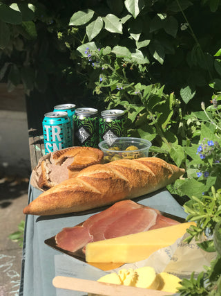 ploughman's picnic and beer cans