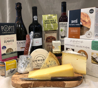 the ultimate hamper with port, prosecco and all our favourite cheeses at george and joseph cheesemongers